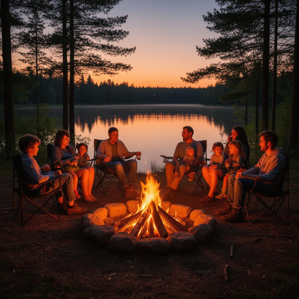Family around the fire