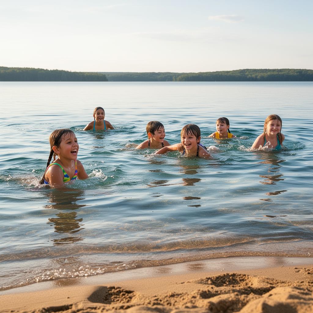 Swimming in clear blue water